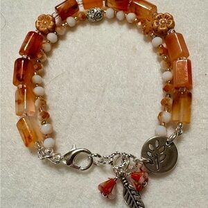 Orange Carnelian and Silver Beaded Bracelet